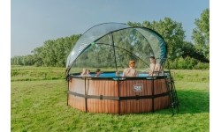 EXIT Basen drewniany ø427x122cm z pompą filtrem piaskowym i kopułą - brązowy