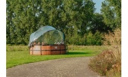 EXIT Basen drewniany ø427x122cm z pompą filtrem piaskowym i kopułą - brązowy