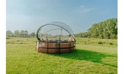 EXIT Basen drewniany ø427x122cm z pompą filtrem piaskowym i kopułą - brązowy