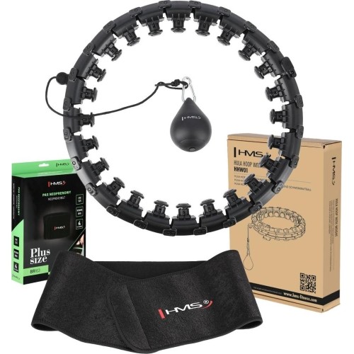 ZESTAW HULA HOOP PLUS SIZE HHW12 CZARNY Z OBCIĄŻNIKIEM HMS + WSPORNIK TALII BR163 CZERWONY
