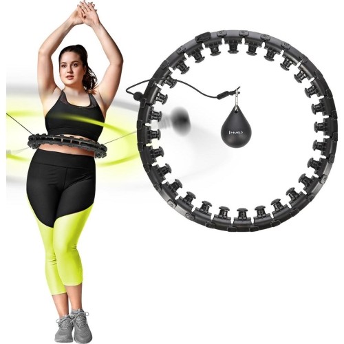 ZESTAW HULA HOOP PLUS SIZE HHW12 CZARNY Z OBCIĄŻNIKIEM HMS + WSPORNIK TALII BR163 CZERWONY