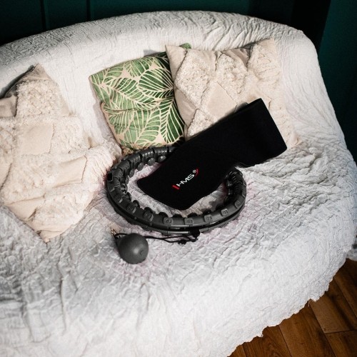 ZESTAW HULA HOOP PLUS SIZE HHW12 CZARNY Z OBCIĄŻNIKIEM HMS + WSPORNIK TALII BR163 CZERWONY