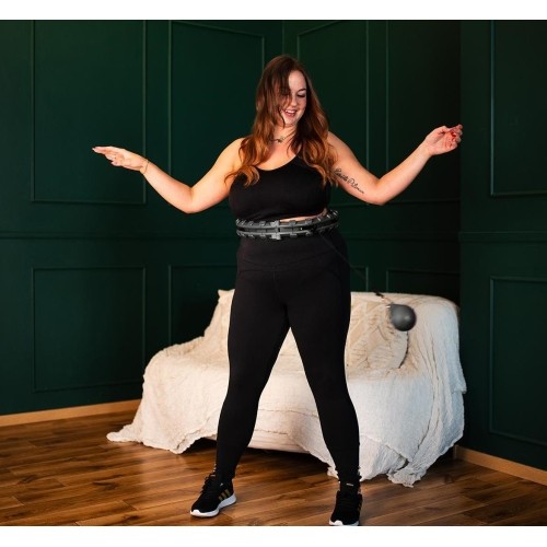 ZESTAW HULA HOOP PLUS SIZE HHW12 CZARNY Z OBCIĄŻNIKIEM HMS + WSPORNIK TALII BR163 CZERWONY