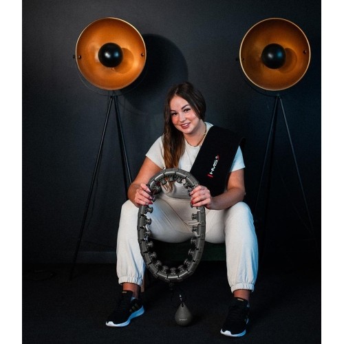 ZESTAW HULA HOOP PLUS SIZE HHW12 CZARNY Z OBCIĄŻNIKIEM HMS + WSPORNIK TALII BR163 CZERWONY