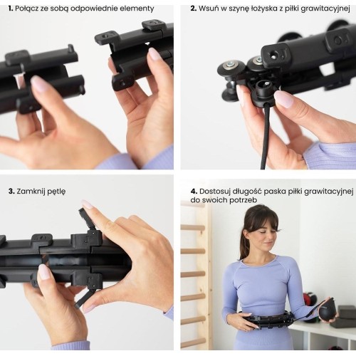 ZESTAW HULA HOOP PLUS SIZE HHW12 CZARNY Z OBCIĄŻNIKIEM HMS + WSPORNIK TALII BR163 CZERWONY