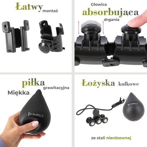 ZESTAW HULA HOOP PLUS SIZE HHW12 CZARNY Z OBCIĄŻNIKIEM HMS + WSPORNIK TALII BR163 CZERWONY