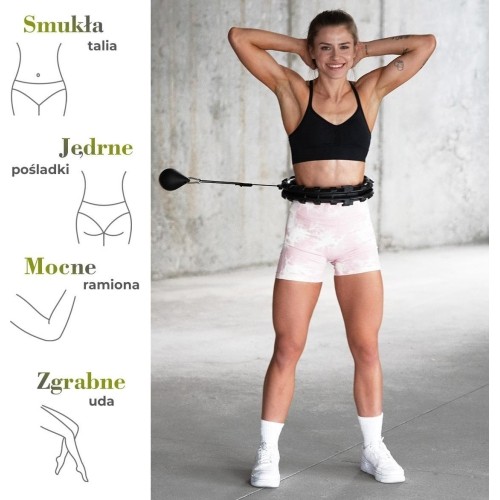 ZESTAW HULA HOOP PLUS SIZE HHW12 CZARNY Z OBCIĄŻNIKIEM HMS + WSPORNIK TALII BR163 CZERWONY