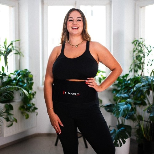 ZESTAW HULA HOOP PLUS SIZE HHW12 CZARNY Z OBCIĄŻNIKIEM HMS + WSPORNIK TALII BR163 CZERWONY