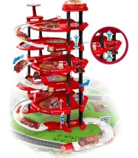 Garaż samochodowy XXL straż pożarna 5 poziomów + mata z miastem 82 elementy