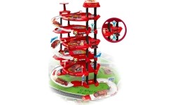 Garaż samochodowy XXL straż pożarna 5 poziomów + mata z miastem 82 elementy