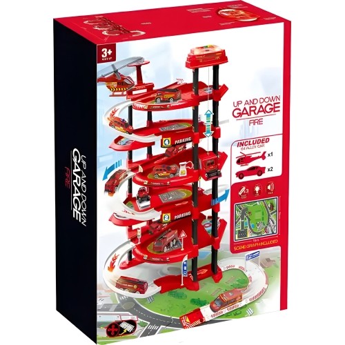 Garaż samochodowy XXL straż pożarna 5 poziomów + mata z miastem 82 elementy