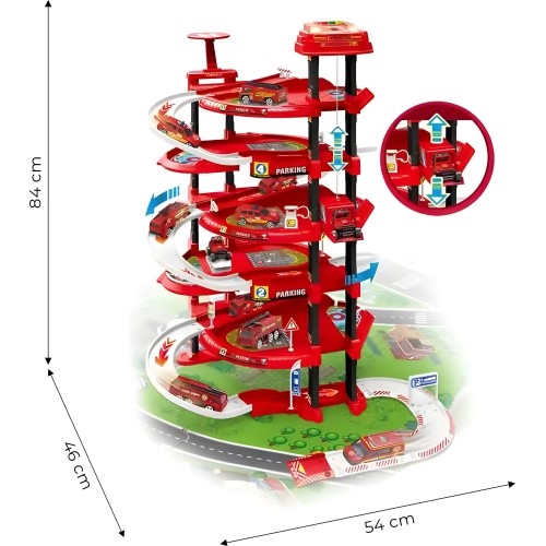 Garaż samochodowy XXL straż pożarna 5 poziomów + mata z miastem 82 elementy