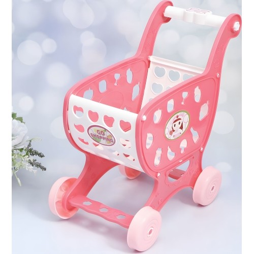 Wózek na zakupy sklepowy do supermarketu kuchni + 18 akcesoriów różowy