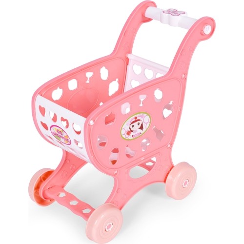 Wózek na zakupy sklepowy do supermarketu kuchni + 18 akcesoriów różowy