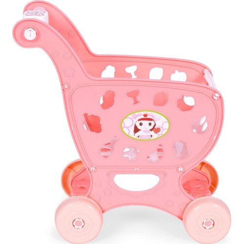 Wózek na zakupy sklepowy do supermarketu kuchni + 18 akcesoriów różowy