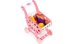 Wózek na zakupy sklepowy do supermarketu kuchni + 18 akcesoriów różowy