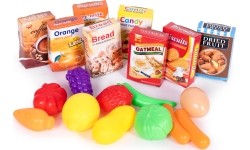 Wózek na zakupy sklepowy do supermarketu kuchni + 18 akcesoriów różowy