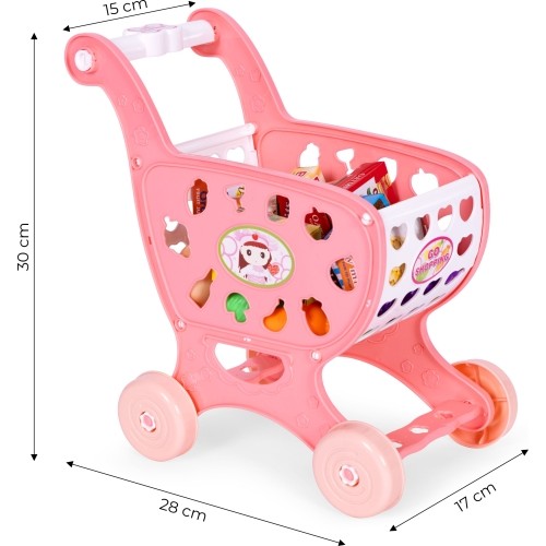 Wózek na zakupy sklepowy do supermarketu kuchni + 18 akcesoriów różowy