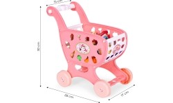 Wózek na zakupy sklepowy do supermarketu kuchni + 18 akcesoriów różowy