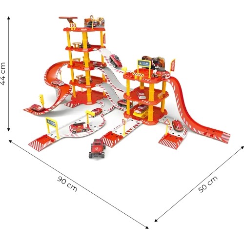 Duży garaż samochodowy straż pożarna 4 poziomy stacja benzynowa 100 elementów