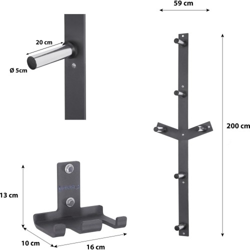 ZESTAW UCHWYTÓW ŚCIENNYCH STR28 UCHWYT NA DRĄŻEK + STR29 STOJAK NA OBCIĄŻNIKI HMS