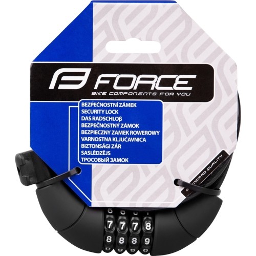 Zapięcie rowerowe FORCE Lux, linka 180/8 mm (czarne)