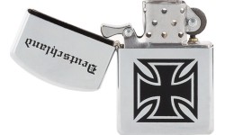 Wiatroodporna zapalniczka MFH Deutschland - polerowany chrom, nienapełniona