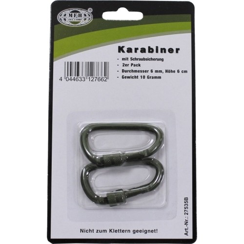 Karabińczyk D MFH Screw Lock, zielony, 6 mm x 6 cm