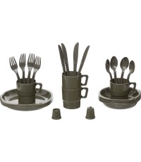 Turystyczny zestaw naczyń i sztućców z tworzywa sztucznego MFH - Zielony, 26 szt.