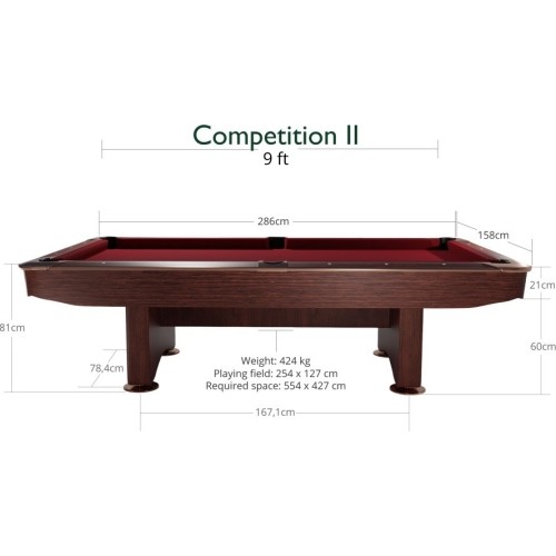 Stół bilardowy Pool Competition II, 9 ft, mahoń, sukno Club Cloth żółto-zielony
