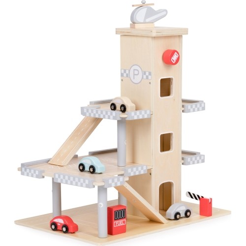 Duży drewniany tor garaż parking z windą + autka ECOTOYS
