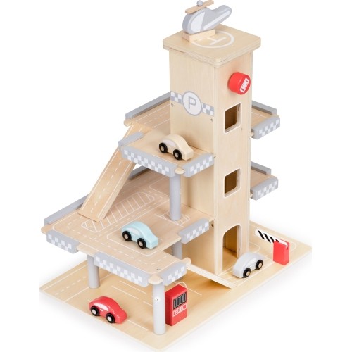 Duży drewniany tor garaż parking z windą + autka ECOTOYS