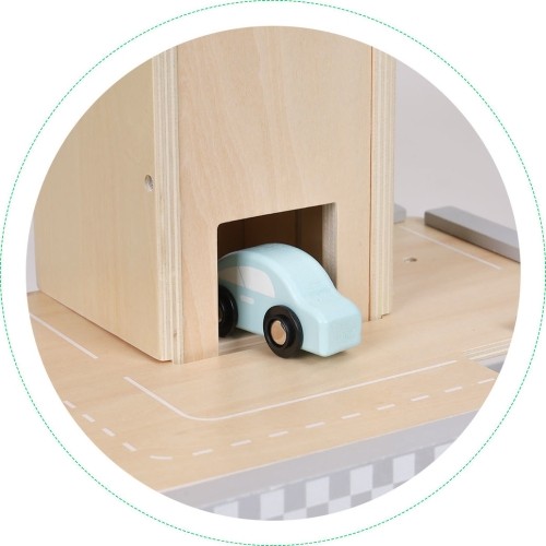 Duży drewniany tor garaż parking z windą + autka ECOTOYS