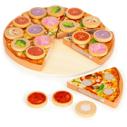 Drewniana pizza do krojenia na rzepy dla dzieci 27 elementów