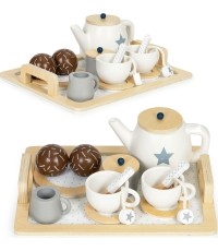 Drewniany zestaw do herbaty dzbanek filiżanki 17 elementów ECOTOYS