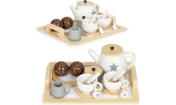 Drewniany zestaw do herbaty dzbanek filiżanki 17 elementów ECOTOYS