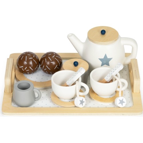 Drewniany zestaw do herbaty dzbanek filiżanki 17 elementów ECOTOYS