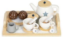 Drewniany zestaw do herbaty dzbanek filiżanki 17 elementów ECOTOYS