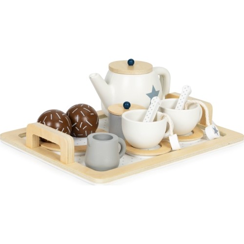 Drewniany zestaw do herbaty dzbanek filiżanki 17 elementów ECOTOYS