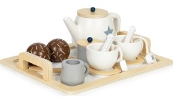 Drewniany zestaw do herbaty dzbanek filiżanki 17 elementów ECOTOYS