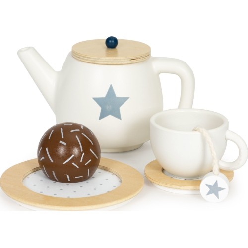 Drewniany zestaw do herbaty dzbanek filiżanki 17 elementów ECOTOYS