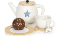 Drewniany zestaw do herbaty dzbanek filiżanki 17 elementów ECOTOYS