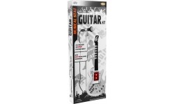 Gitara elektryczna ze statywem i mikrofonem, biała
