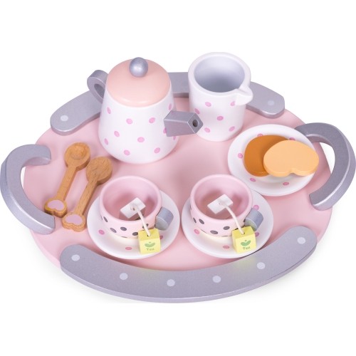 Drewniany zestaw do herbaty filiżanki czajnik 15 elementów ECOTOYS