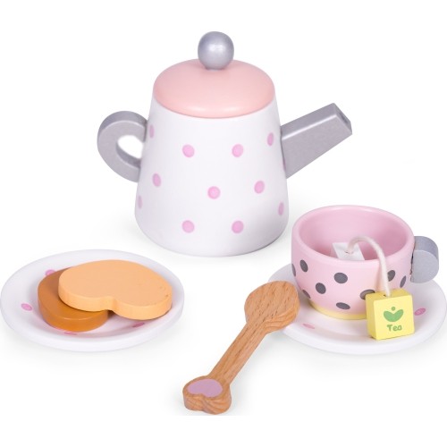 Drewniany zestaw filiżanek i czajniczka do herbaty, 15 elementów, ECOTOYS
