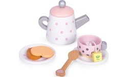Drewniany zestaw filiżanek i czajniczka do herbaty, 15 elementów, ECOTOYS