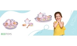 Drewniany zestaw filiżanek i czajniczka do herbaty, 15 elementów, ECOTOYS
