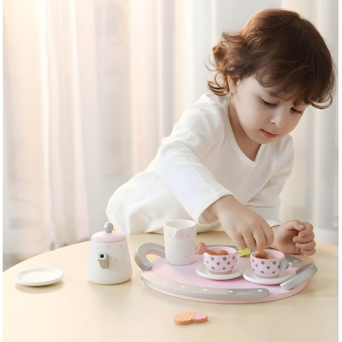 Drewniany zestaw do herbaty filiżanki czajnik 15 elementów ECOTOYS