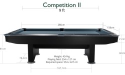 Stół bilardowy, Pool, Competition II, czarny mat, 7 stóp, obrus żółto-zielony