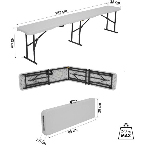 NC3404 SKŁADANA ŁAWKA OGRODOWA 183 CM BIAŁA NILS CAMP